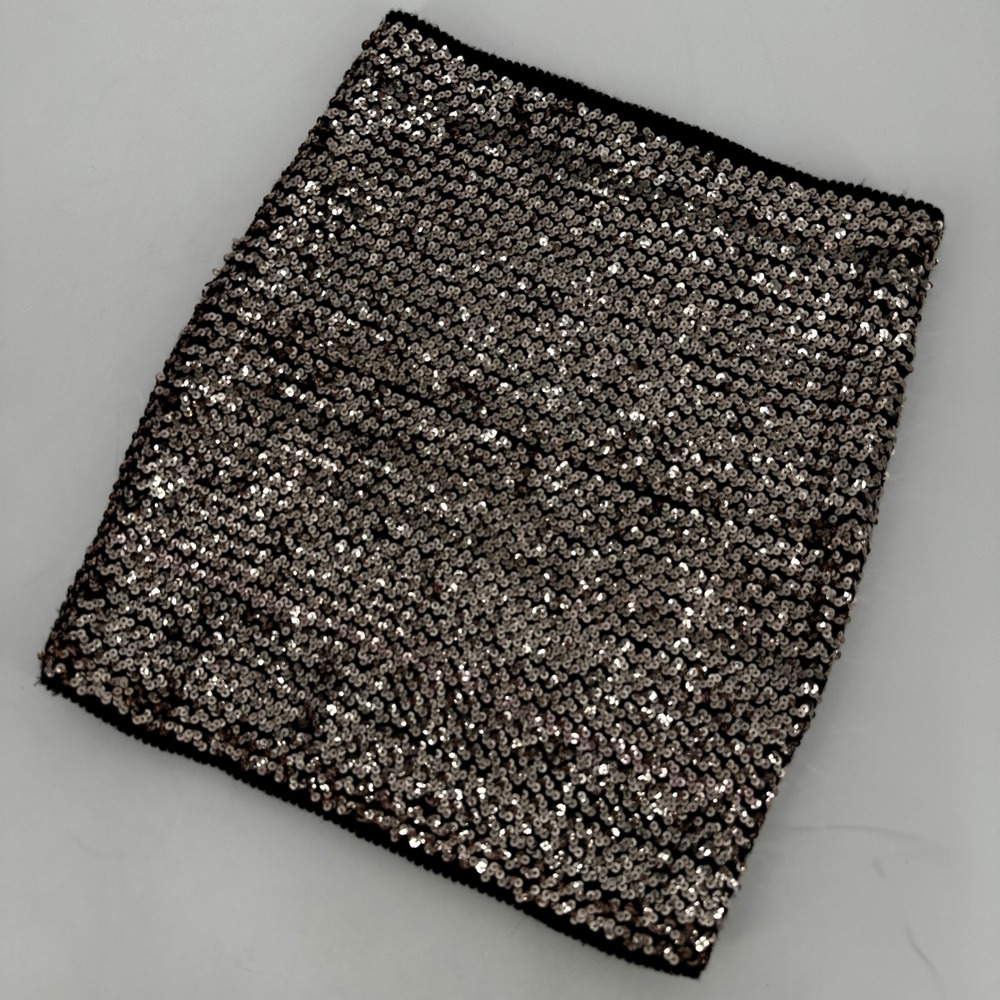 Anna-Kaci Champagne Gold Sequin Sparkle Mini Skirt Black Small Party‎ Glam Disco